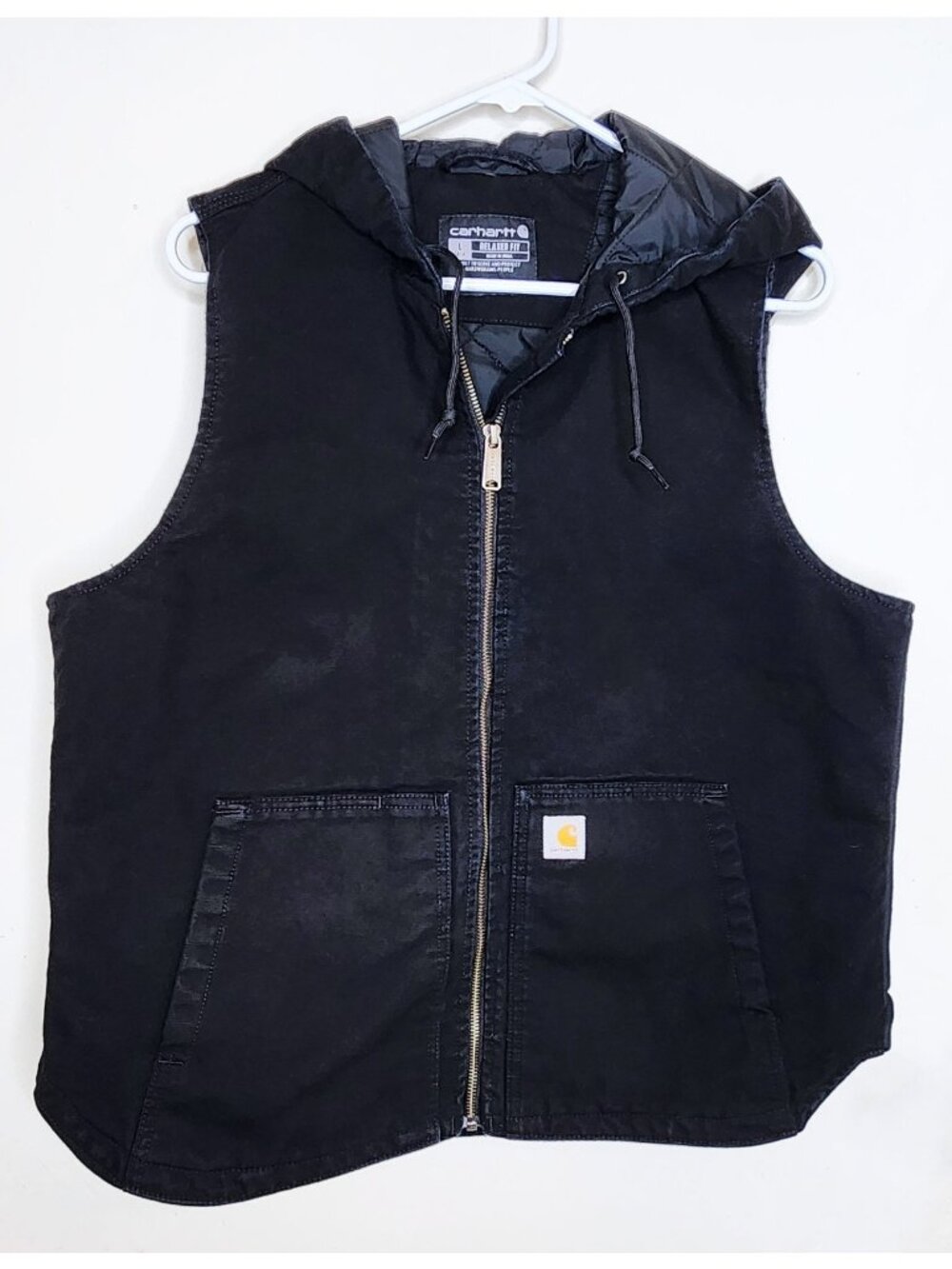 Carhartt Women's Large Black Hooded Duck Canvas Quilted Insulated Work Vest OV3